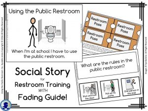 Using The Public Bathroom- A Social Story from NoodleNook.Net for Autism Units and LIFE Skills. Great story for teaching to lock the door and pull up your pants when you leave ;)