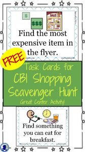 FREE Task Cards for Grocery Scavenger Hunt from NoodleNook- Great for LIFE Skills or Money Center Activity