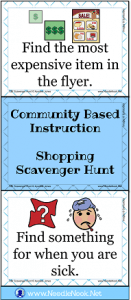 CBI- Shopping Scavenger Hunt from NoodleNookNet- 34 Task Cards for Community Trips or with a Store Flyer. Get it Now- It's Awesome!