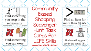 Grocery Store Scavenger Hunt Task Cards for Community Based Instruction in Special Education for Daily Living - via Noodle Nook