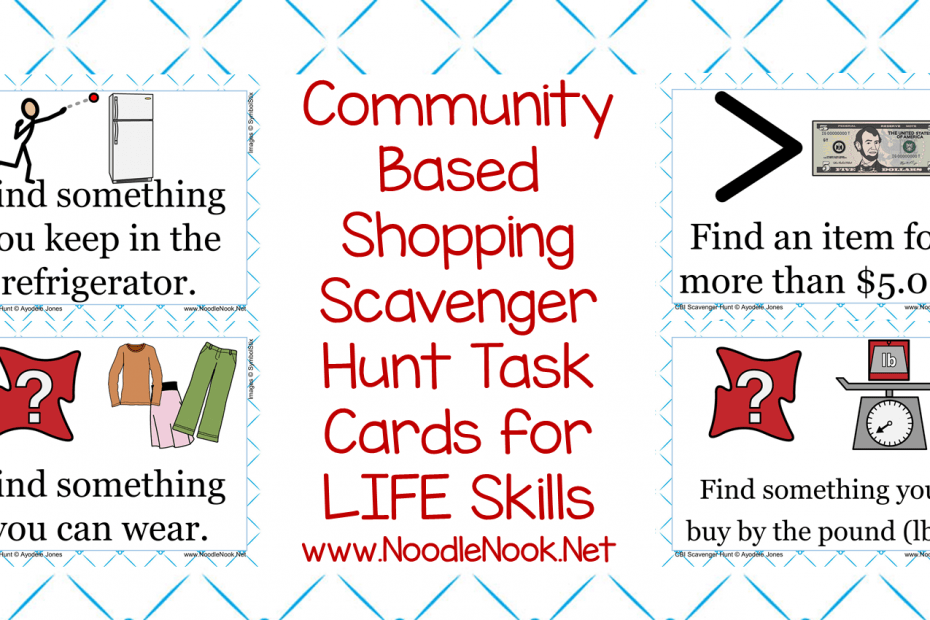 Grocery Store Scavenger Hunt Task Cards for Community Based Instruction in Special Education for Daily Living - via Noodle Nook
