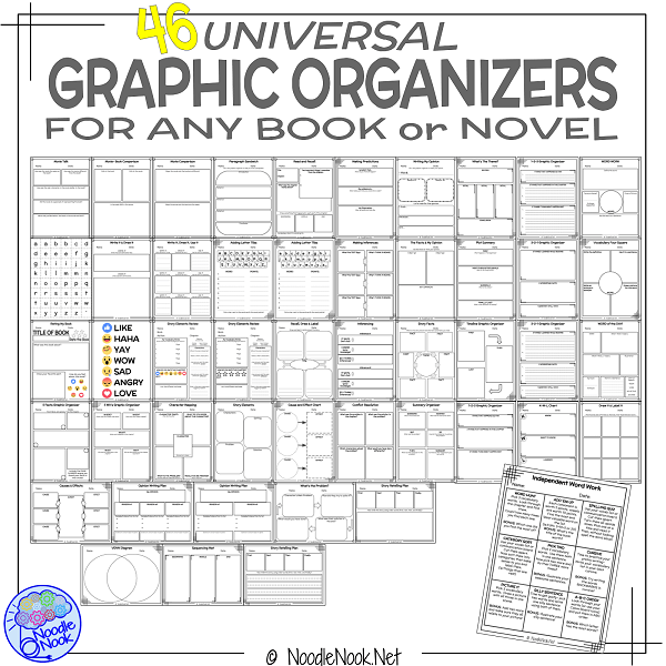 FULL Universal Graphic Organizers for Any Book from NoodleNook for SpEd and AU