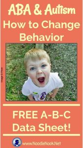 ABA and Autism- How to change behavior with a FREE A-B-C Data Sheet by NoodleNook.Net