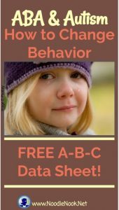 ABA and Autism- How to change behavior with a FREE A-B-C Data Sheet by NoodleNook.Net