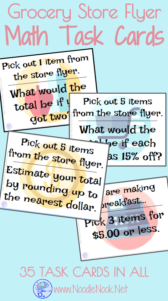 Math Task Cards for Grocery Store Flyers! --> Working on money skills but want more meaningful activities in your classroom? This one is just for you! Academic, Functional, and FUN!