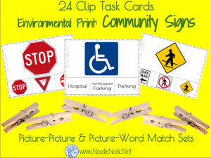 24 Clip Task Cards for Community Signs for Autism or Early Elem.