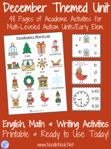 December Monthly Unit for Special Ed, Autism Units, or Early Elem.