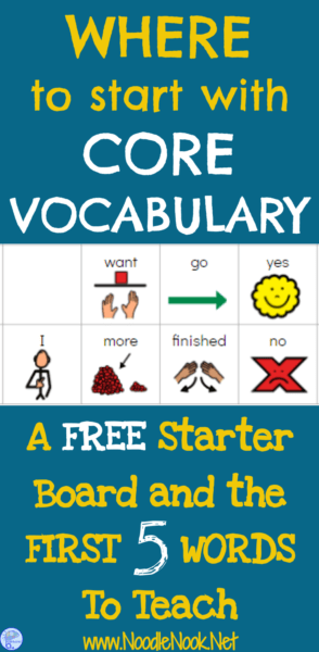 Don’t know where to start with core vocabulary? This will give you a FREE starter board, tips and tricks to teach with, and even the first 5 words to start with!