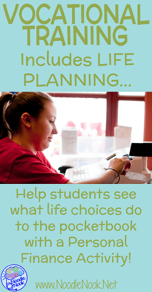 How to use personal finance in a vocational training class to address transition needs after and IEP meeting when parents are worried about what's next. So helpful to get kids thinking about their futures. Vocational and Transition needs of Sped Student.