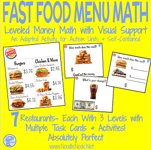 Fast Food Menu Math BUNDLE from Noodle Nook- The perfect Math Center and Functional math activity for students in Autism Units and SpEd