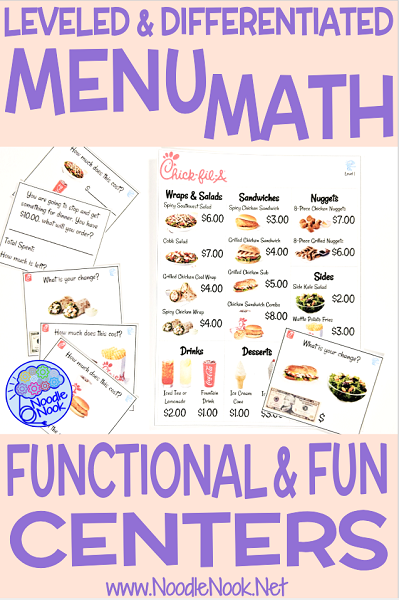 Menu Math Activities For Money Centers Noodle Nook