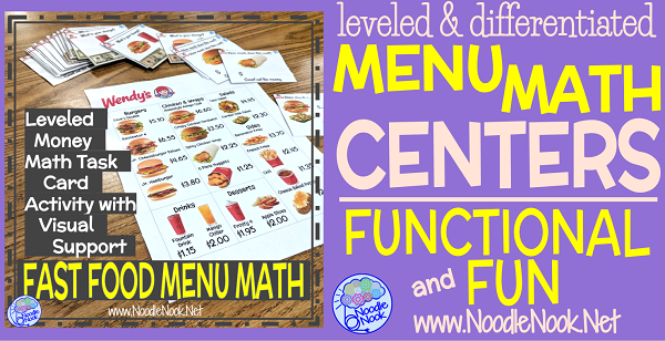 High interest and functional money math activities that are leveled to meet the needs of a mixed-ability classroom. Just what you need for math centers or stations that stay fresh each time you use them… because what kid doesn’t love fast food restaurants?!?