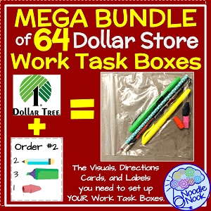 Mega Bundle of Dollar Store Task Boxes for Autism from Noodle Nook- DIY your work jobs in vocational training classes with this easy to use activity with plenty of visuals and supports.