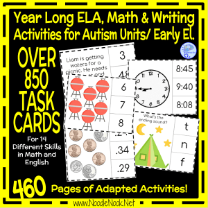 Year Long ELA Math and Writing Activities Adapted for Autism Units or Early Elem