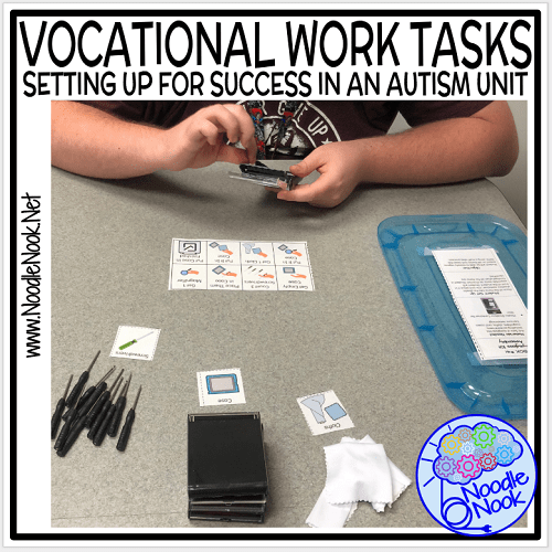 Vocational Work Tasks for Autism Units and Life Skills. DIY Directions and visuals for making work bins or task boxes in SpEd.