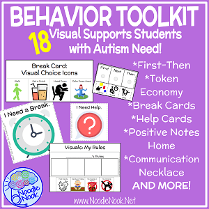 Behavior Toolkit-What you need to teach students with Autism with rule cards, select visuals, first-then and break cards. The perfect starter toolkit for your classroom!