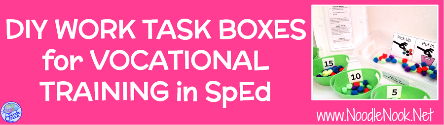 Looking for Vocational Work Task Boxes that won’t break the bank? Try these DIY Task Boxes with items from your local dollar store to make meaningful activities for your students in Special Ed or Autism Units to work on functional job skill building! Read More…