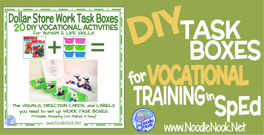 Looking for Vocational Work Task Boxes that won’t break the bank? Try these DIY Task Boxes with items from your local dollar store to make meaningful activities for your students in Special Ed or Autism Units to work on functional job skill building! Read More…