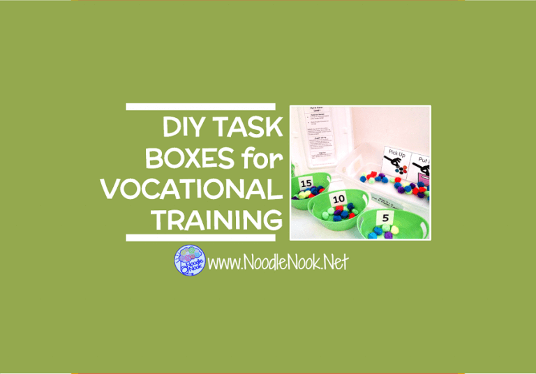 Looking for Vocational Work Task Boxes that won’t break the bank? Try these DIY Task Boxes with items from your local dollar store to make meaningful activities for your students in Special Ed or Autism Units to work on functional job skill building! Read More…