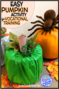 Easy pumpkin craft activity for Vocational Training in an Autism Unit or Special Ed classroom.