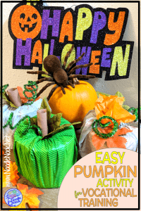 Easy pumpkin craft activity for Vocational Training in an Autism Unit or Special Ed classroom.