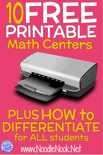 10 free printable math centers with tons of ideas for differentiation. Awesome freebies!