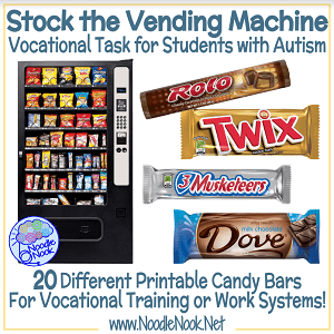 Printable Candy Bars- A Vocational Work Task for Students with Autism and SpEd