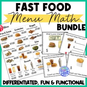 Fast Food Menu Math Activities for Special Ed