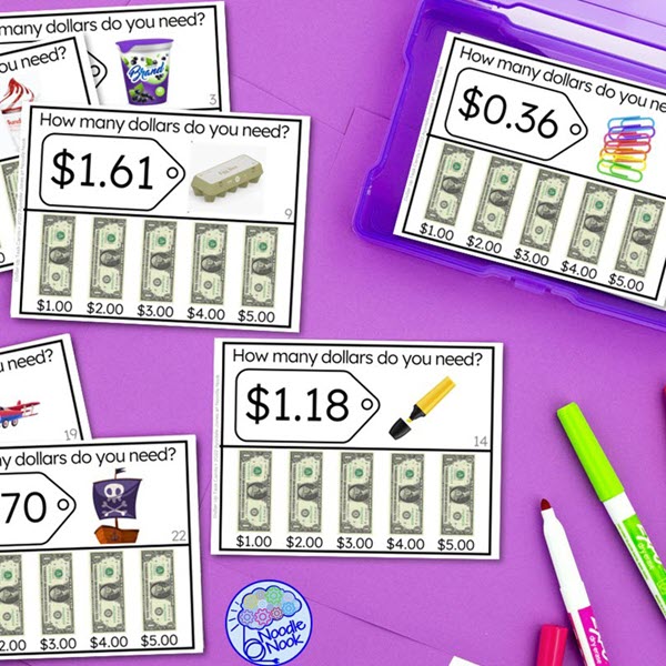 dollar up method using task cards in task boxes for autism and special education
