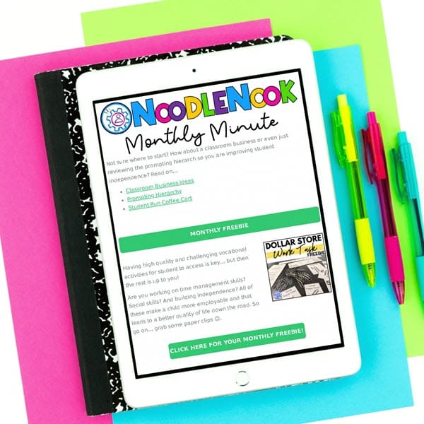 Noodle Nook Newsletter - Freebies Every Month. Sign up and join Noodle Nook's email list to get a free resource as well as the tips, techniques, and tools to teach special ed. plus ideas in your inbox every month.