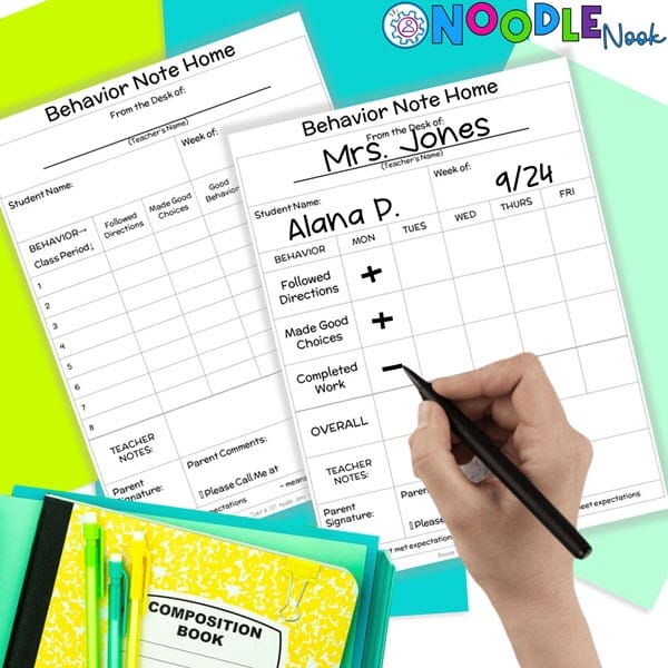 Behavior Note Home for Teachers with the Behavior Toolkit via Noodle Nook
