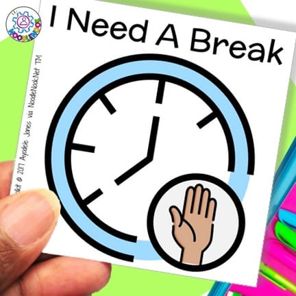Break card on a student's desk - a valuable tool for supporting students with autism in the classroom. (Break Cards For Students With Autism)