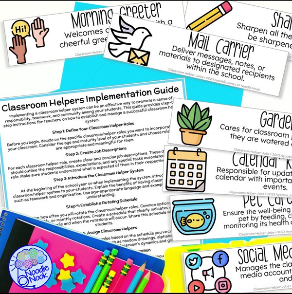 Classroom Helper Cards - Classroom Management with Student Jobs and Teacher Guide