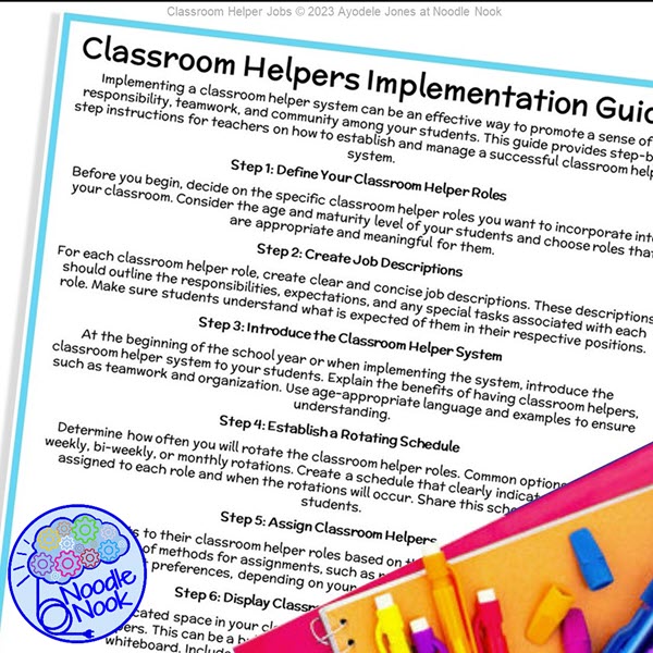 Classroom Helper Cards - Classroom Management with Student Jobs with Implementation Guide