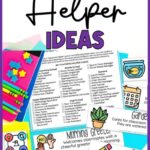 Colorful job cards with classroom helper ideas displayed on a bulletin board.