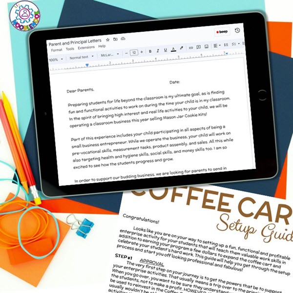 Image of setup guide, part of a Coffee Cart Special Education article on an ipad