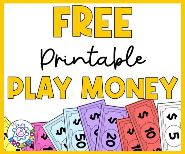 Image of colorful printable money with text - Free Printable Play Money for Math in the Classroom