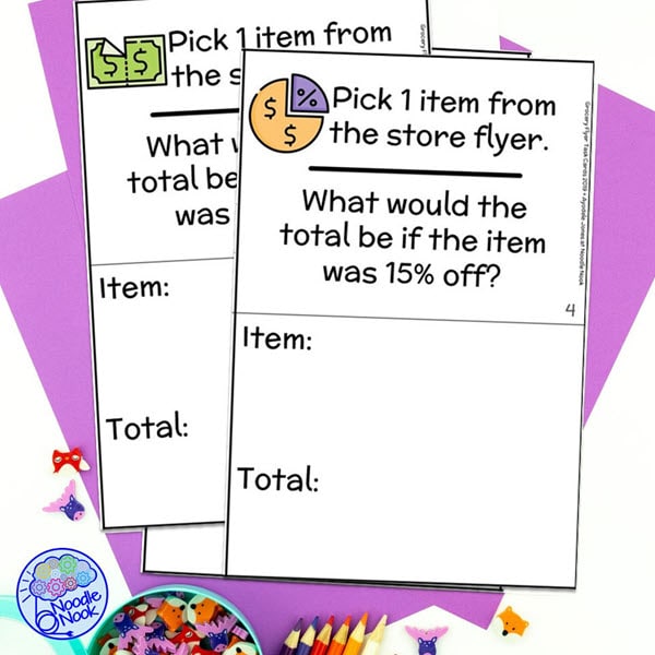 Grocery Store Flyer Task Cards - Money math activities for special ed