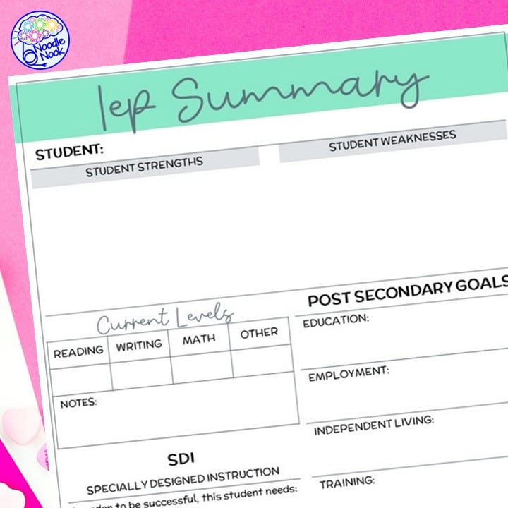 IEP Summary - Essential Forms for Special Ed