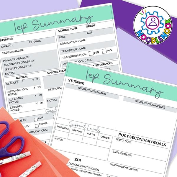 IEP at a Glance Printable for SpEd via Noodle Nook