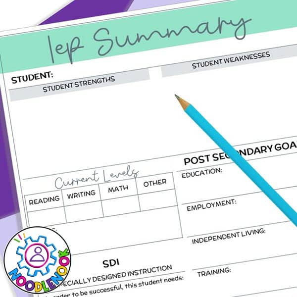IEP at a Glance Printable for Special Ed via Noodle Nook