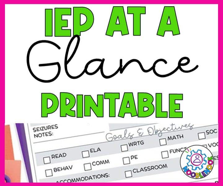 IEP at a Glance Printable for Teacher via Noodle Nook