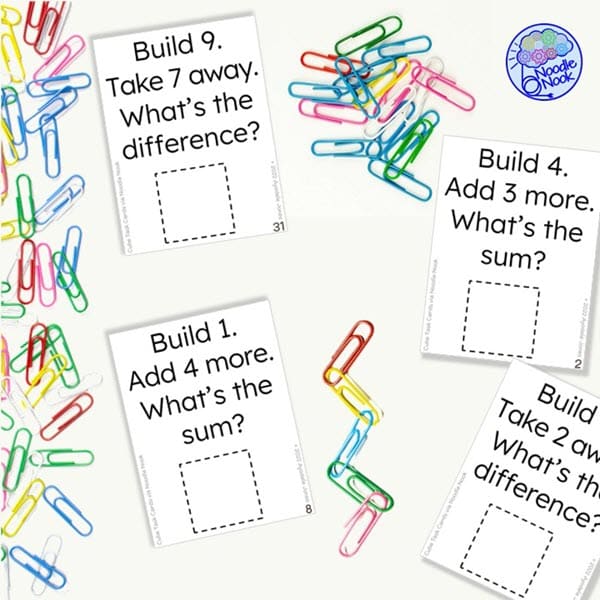 Visual representation of creative activities using linking cubes for composing and decomposing numbers.