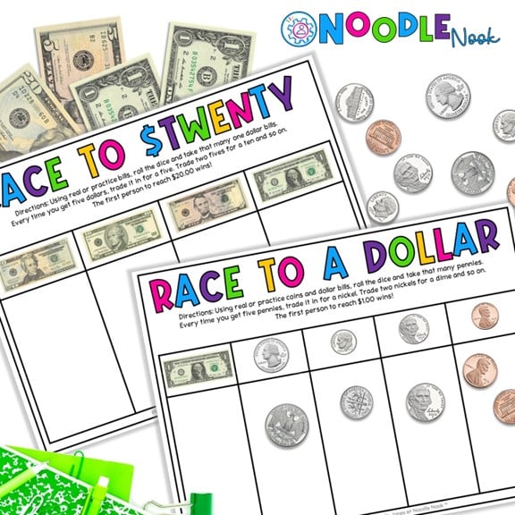 Math activities via Noodle Nook for money skills in special ed