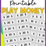 Text with image of play money reading: FREE Printable Play Money.