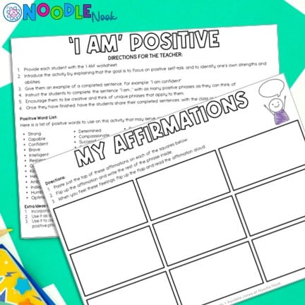 My Affirmations and I AM positivity Activity for Students with Self-Affirmations (Positive Self-Talk Worksheet Ideas for Students)