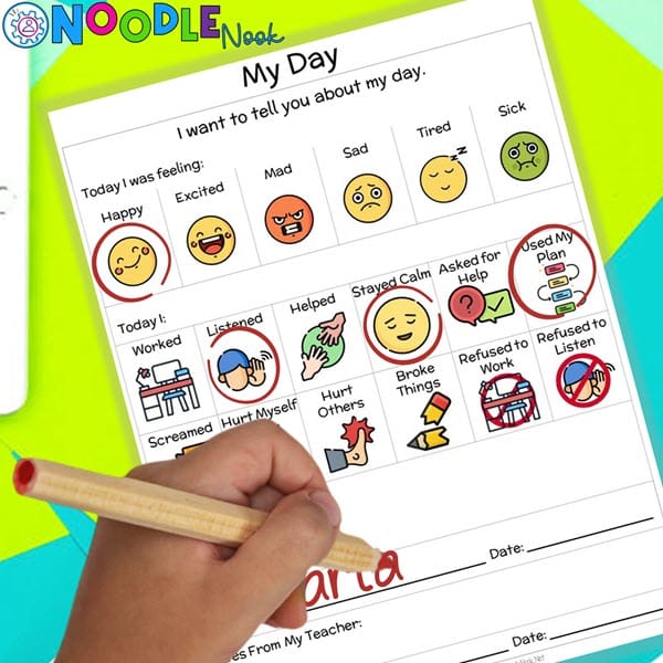 Student self-reflection sheet from the Behavior Management Intervention Toolkit for SpEd and autism units