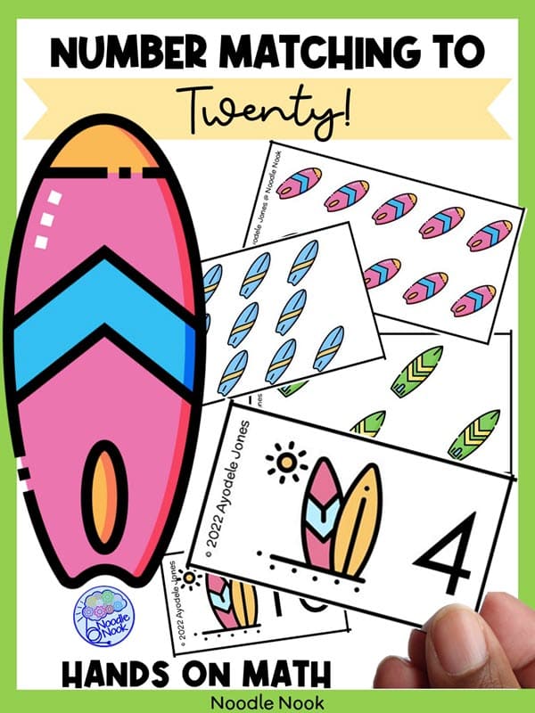 FREE Math Activity for Counting to 20 with surfboards for summer