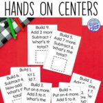 Task cards with addition and subtraction problems for hands on learning - Teaching Math with Hands on Centers - How to and Helpful Teacher Tips