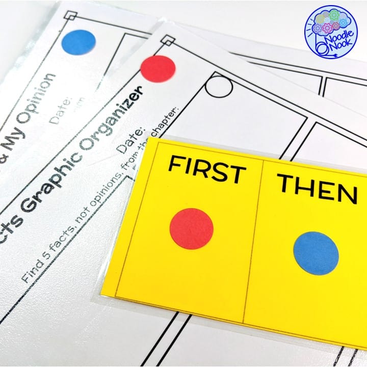 Image of a visual schedule as a first then chart with graphic organizers as a autism positive behavior support